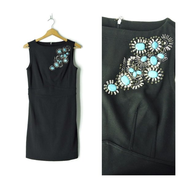 Tory Burch Dresses & Skirts - Tory Burch dress XS black turquoise blue embellished logo zip elegant classy